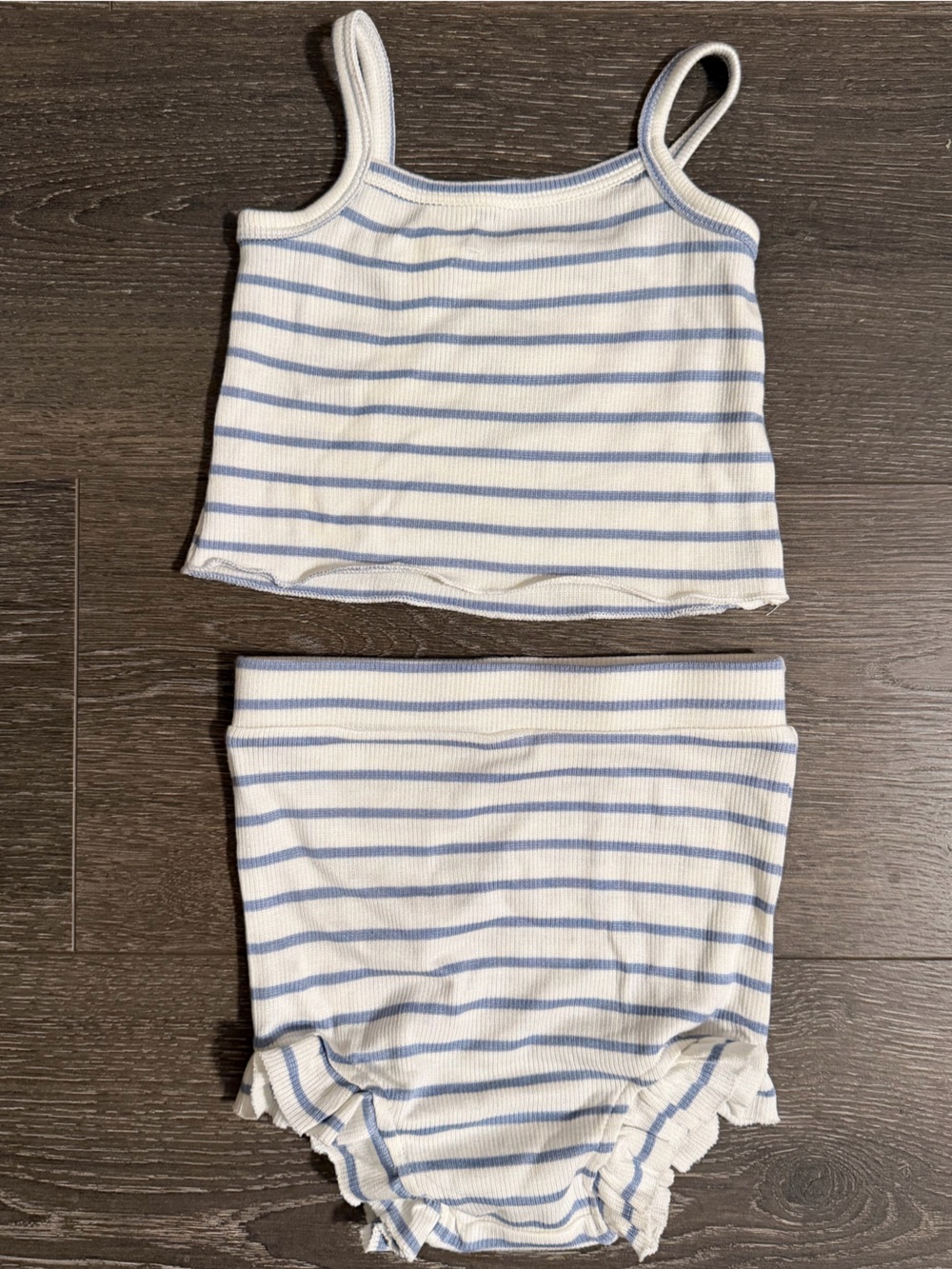 Angel Dear White & Light Blue Striped Ribbed Baby Girl Outfit